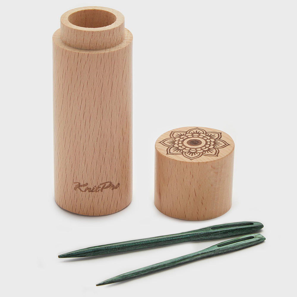 Teal Wooden Darning Needle Container